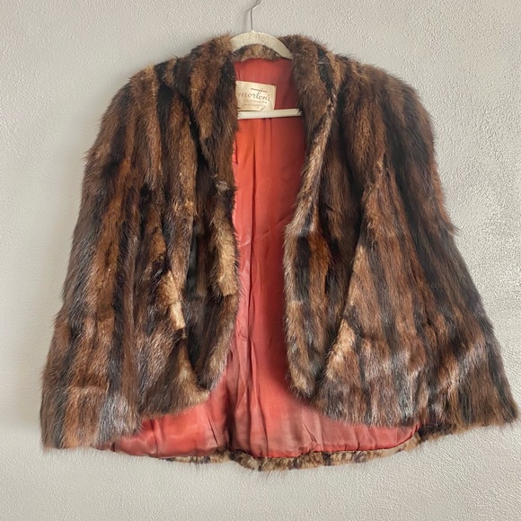 Vintage Mink Cape Shawl Fur Morton’s 40s 50s 60s Luxury Brown Silky Lining - Picture 1 of 7